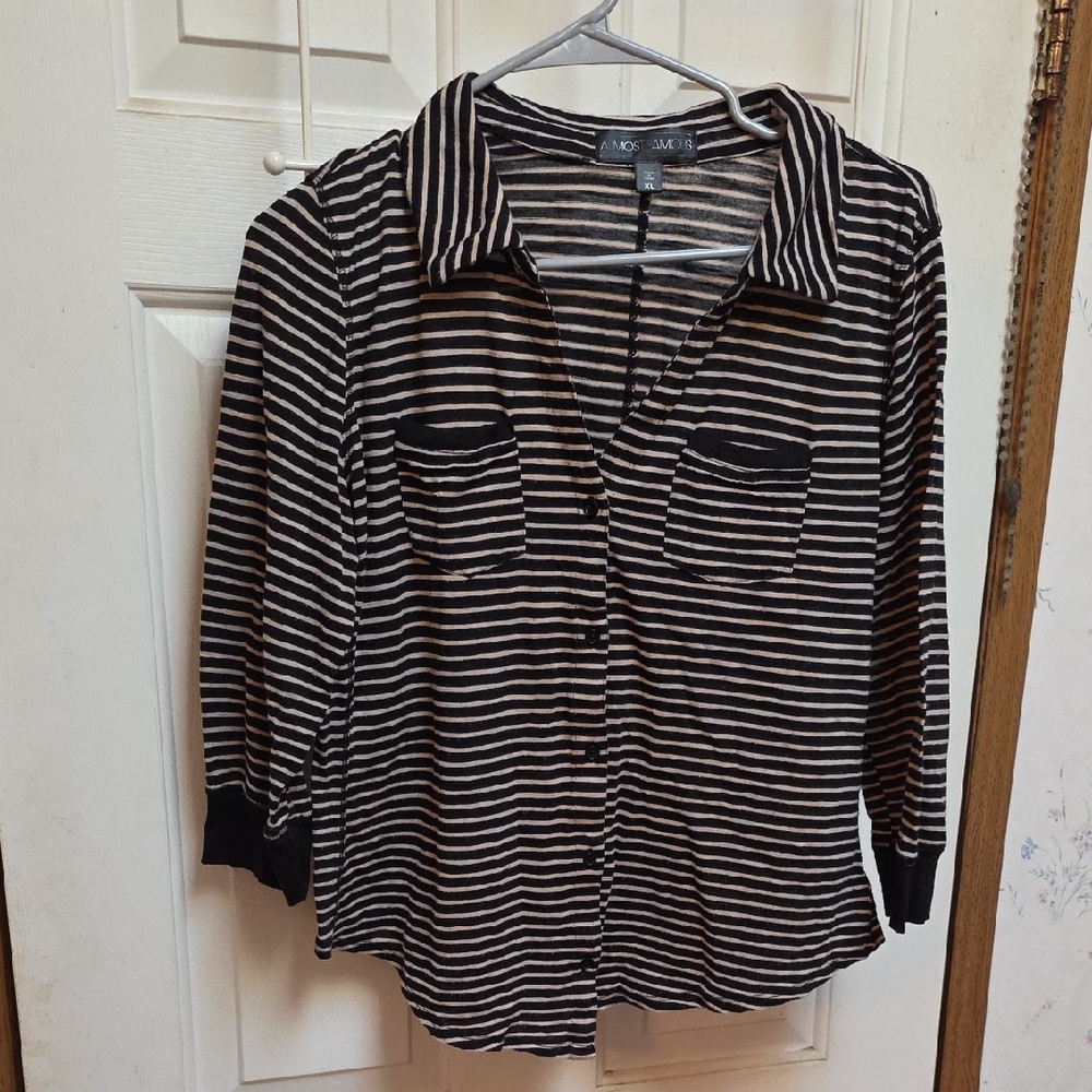 Almost Famous Black and White Striped Top